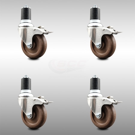 Service Caster 4 Inch 316SS High Temp Glass Filled Nylon 1-3/4 Inch Stem Caster Set Lock Brake SCC-SS316TTLEX20S414-GFNSHT-134-4